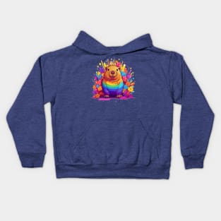 Cute rainbow Capybara in pride month Kids Hoodie